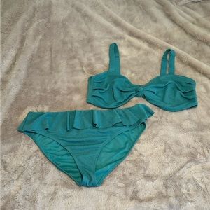 Teal Ruffle 2x Time and Tru Bikini